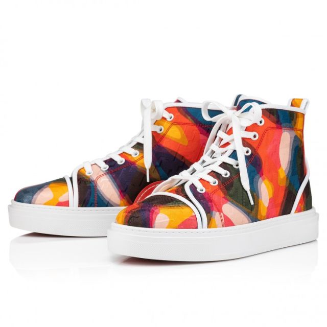 Christian Louboutin Adolon High-Top Sneakers Nylon Cl Varsity Illusion And Nappa Leather Multicolor