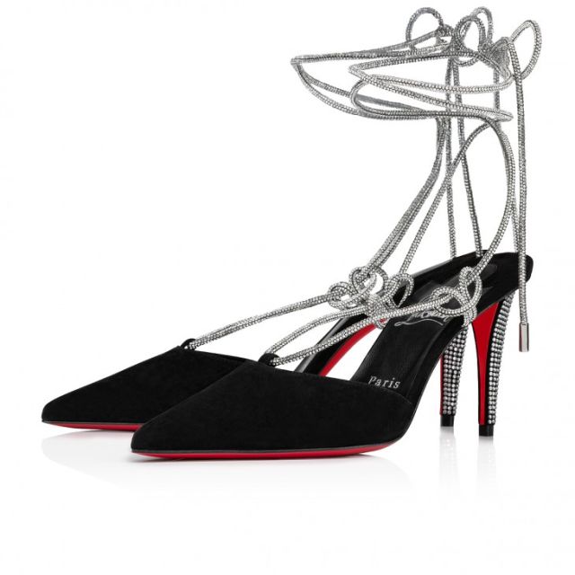 Christian Louboutin Astrid Lace Strass 85 Mm Strappy Pumps Velvet And Strass Black