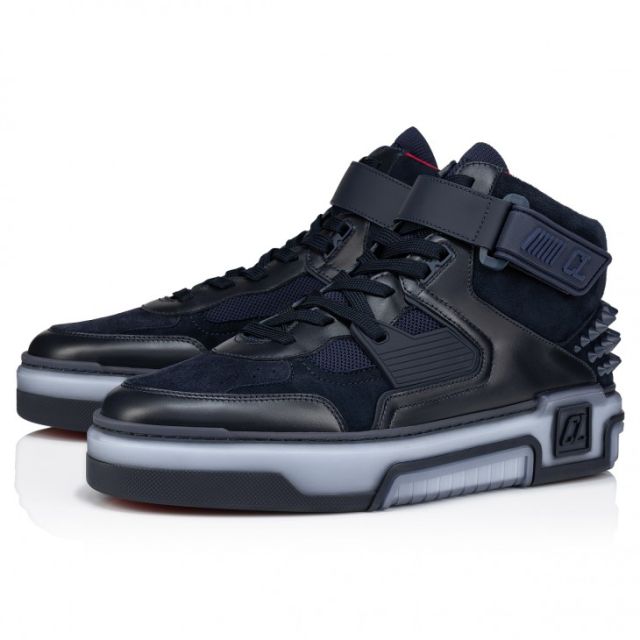 Christian Louboutin Astroloubi Mid High-Top Sneakers Calf Leather Suede And Rubber Navy