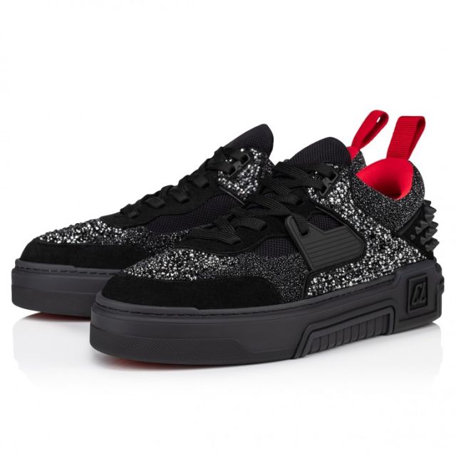 Christian Louboutin Astroloubi Strass Sneakers Veau Velours Suede Leather Comete Black