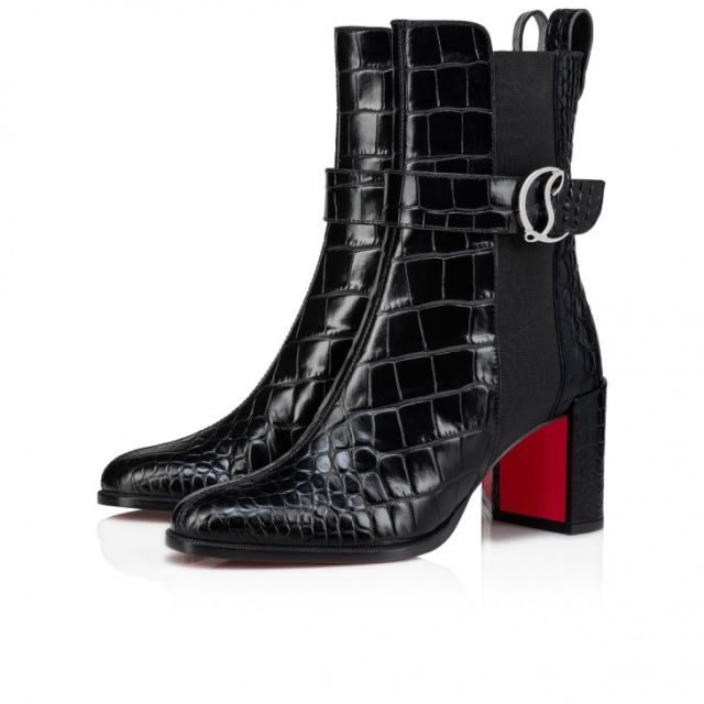 Christian Louboutin Cl Chelsea Booty 70 Mm Alligator Embossed Calf Leather Black