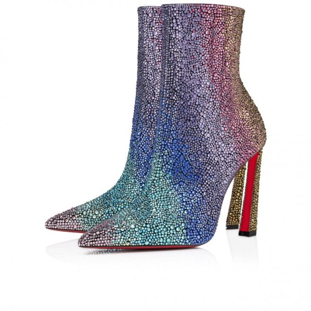 Christian Louboutin Condora Booty Strass Rainbow 100 Mm Low Boots Suede And Strass Rainbow Black