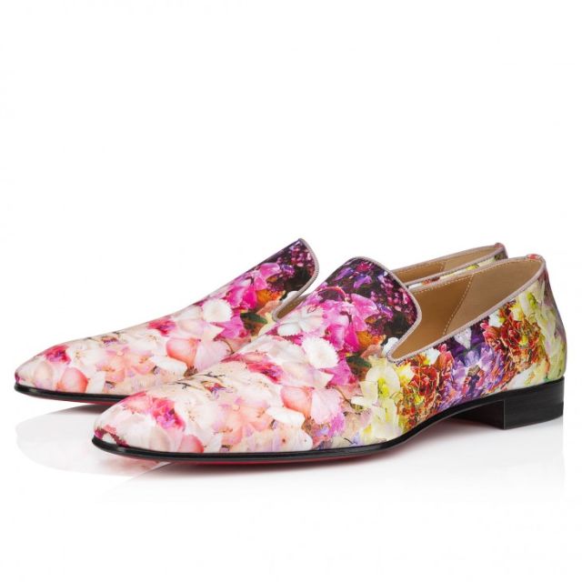 Christian Louboutin Dandelion Loafers Crepe Satin Blooming Print Multicolor