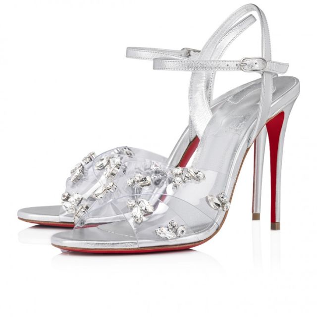 Christian Louboutin Degrasandal Queen 100mm Sandals Pvc Iridecent Nappa Leather Silver
