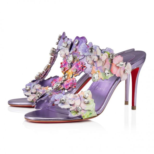 Christian Louboutin Flora 85mm Mules Calf Leather Blooming Print And Iridescent Nappa Leather Multicolor