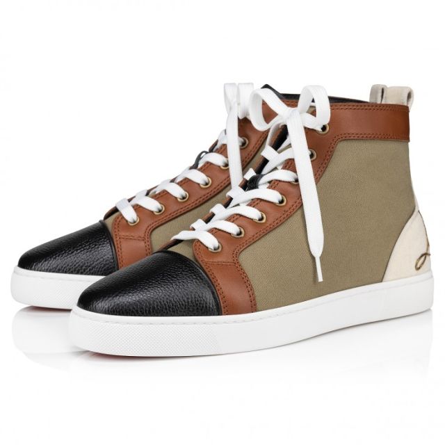 Christian Louboutin Fun Louis High-Top Sneakers Calf Leather And Olona Canva Multicolor
