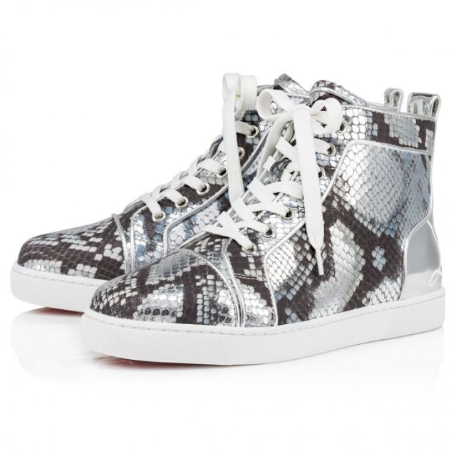Christian Louboutin Fun Louis Woman High-Top Sneakers Embossed Calf Leather Amazonia Multicolor