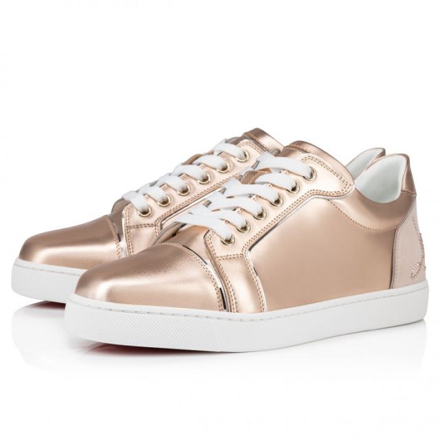 Christian Louboutin Fun Vieira Woman Sneakers Iridescent Calf Leather Suede And Spikes Leche