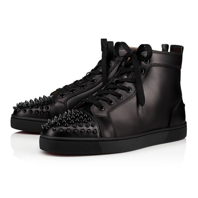Christian Louboutin High-top Louis Spikes Black/black/bk Calf Sneaker