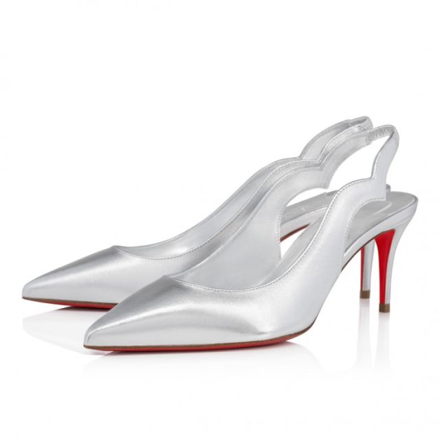 Christian Louboutin Hot Chick Sling 70mm Sling Back Pumps Iridescent Nappa Leather Silver