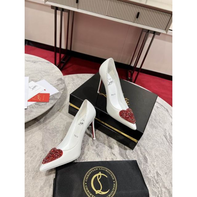 Christian Louboutin Kate Love Pumps with Crystal Strass Heart Nappa White