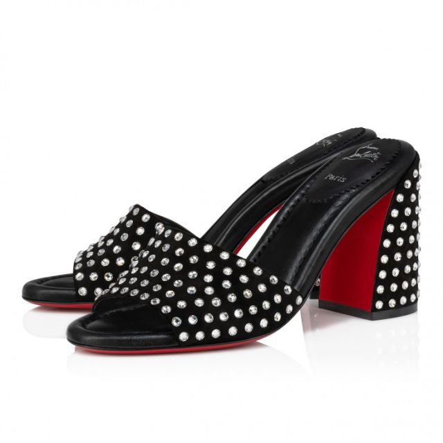 Christian Louboutin Jane Mule Strass Boum 85mm Mules Veau Velours And Strass Boom Black