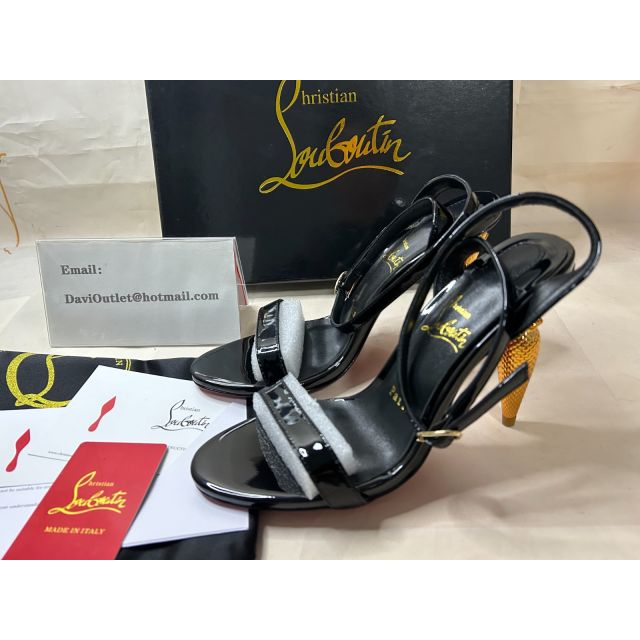 Christian Louboutin LipQueen Patent Black Sole 100mm Sandals