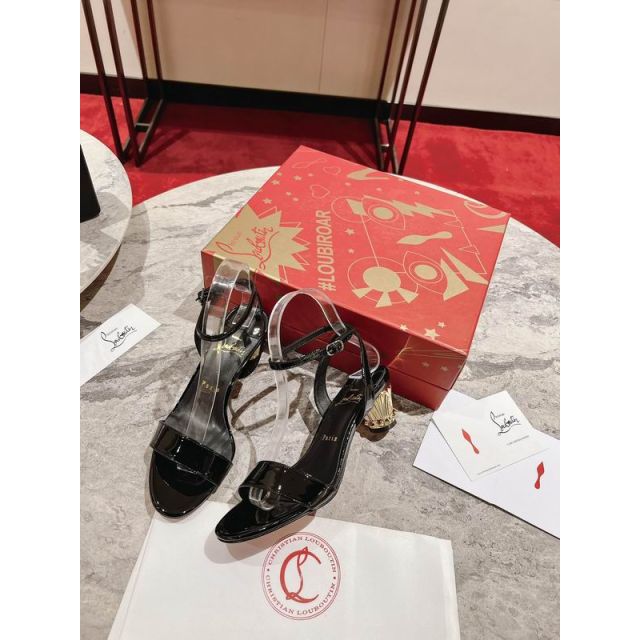 Christian Louboutin Lipsita Queen Patent Leather Sandals 55 Black