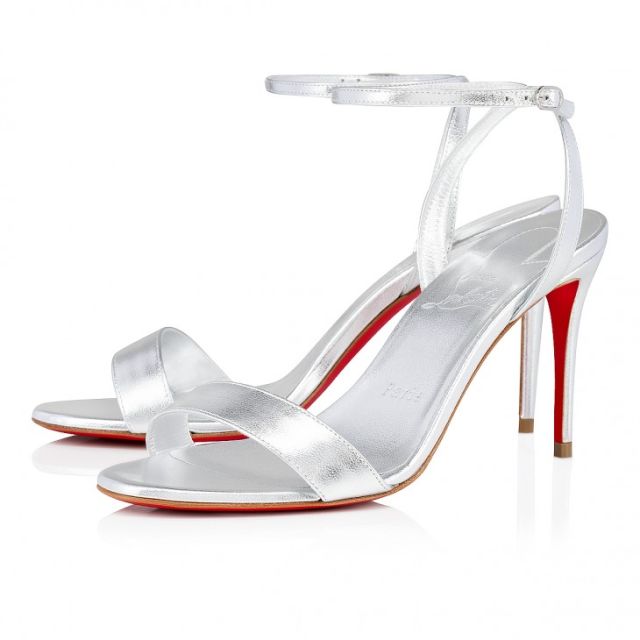 Christian Louboutin Loubigirl 85mm Strappy Sandals Iridescent Leather Silver