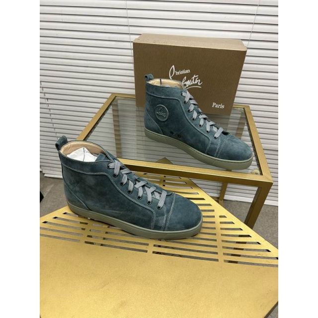 Christian Louboutin Louis Orlato High-Top Sneakers Veau Velours Teal