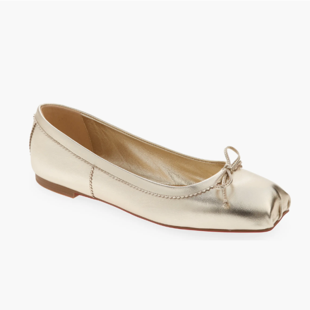 Christian Louboutin Mamadrague Square Toe Ballet Flat Nappa Leather Gold