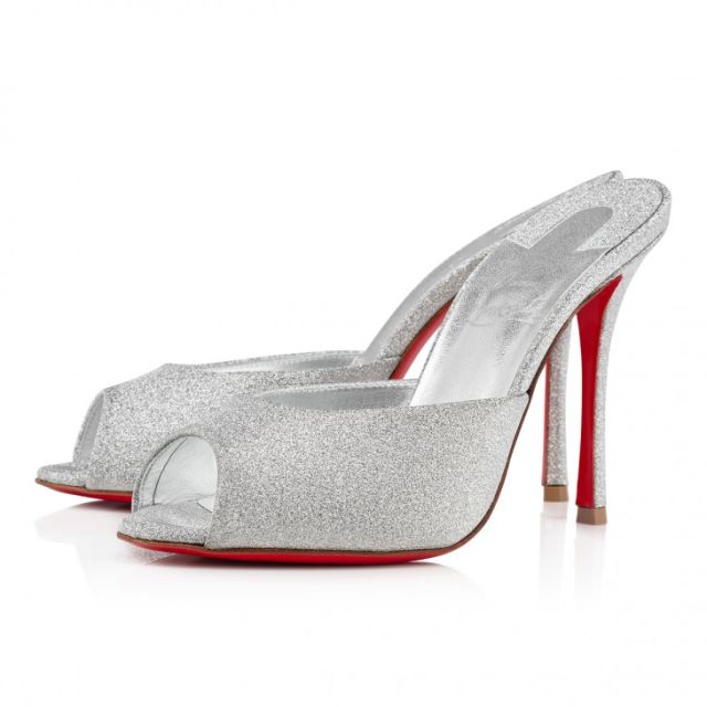 Christian Louboutin Me Dolly 100 Mm Mules Glittered Calf Leather Silver