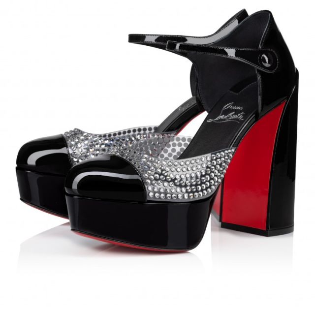 Christian Louboutin Movida Mj Strass 130 Mm Sandals Patent Calf Leather And Pvc Black