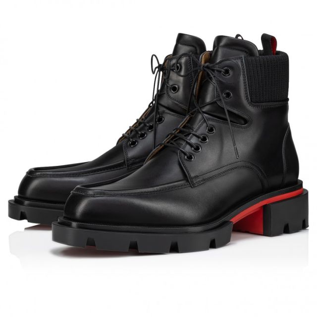 Christian Louboutin Our Walk Lace-Up Boots Calf Leather Black