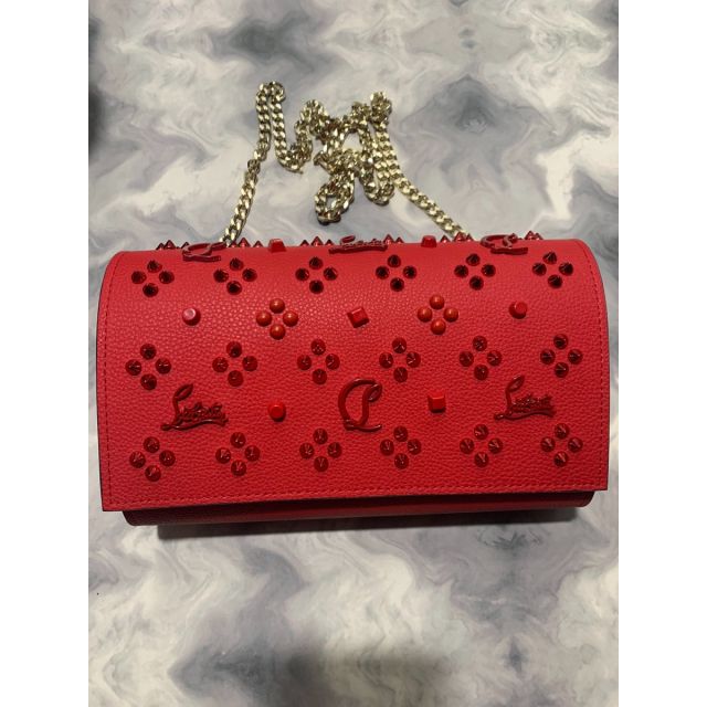 Christian Louboutin Paloma Leather Spikes Embellished Clutch Bag Red