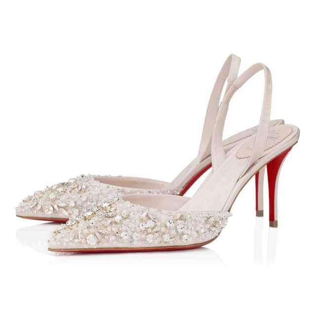 Christian Louboutin Queenissima Sling 80mm Sling Back Pumps Moire Fabric Leche