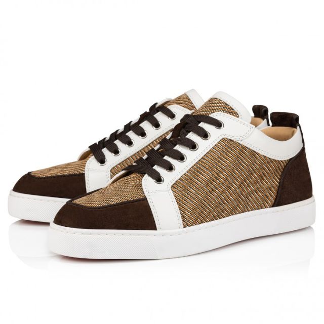 Christian Louboutin Rantulow Sneakers Veau Velours And Straw Rabane Cuoio