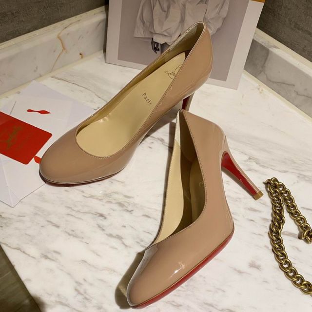 Christian Louboutin Simple Patent Leather Pumps 85mm Nude