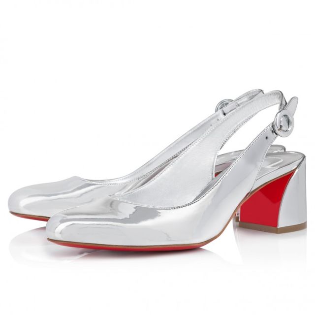 Christian Louboutin So Jane Sling 55 Mm Sling Back Pumps Specchio Leather Silver