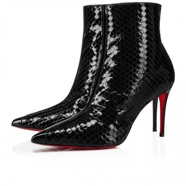 Christian Louboutin So Kate Booty 85 Mm Low Boots Embossed Patent Calf Black