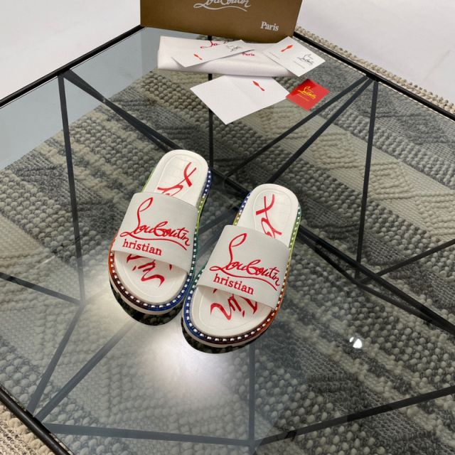 Christian Louboutin Slides Logo Embossed White Sandals