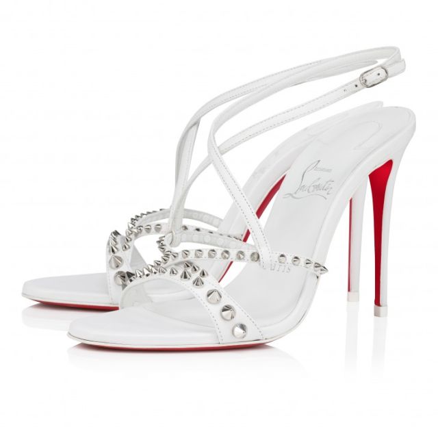 Christian Louboutin Tatooshka Spikes 100 Mm Strappy Sandals Kid Leather And Spikes Bianco