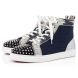 Christian Louboutin High Top Lou Spikes Orlato Version Marine Suede Leather
