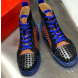 Christian Louboutin Men Louis Woven Spikes Flat High-Top Sneakers Black Blue