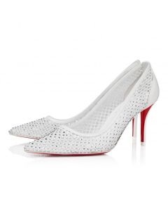 Christian Louboutin Apostropha Mesh Strass 80 Mm Pumps Strass Mesh And Nappa Leather Bianco