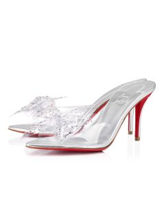 Christian Louboutin Aqua Strass 80mm Mules Pvc Iridescent Nappa Leather And Strass Silver 