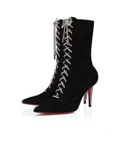 Christian Louboutin Astrid Lace Strass Booty 85 Mm Boots Black