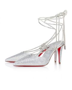 Christian Louboutin Astrid Lace Strassita 85 Mm Strappy Pumps Metallic Suede And Strass Crystal