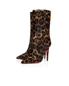 Christian Louboutin Astrilarge Booty 100 Mm Low Boots Pony Kitty Leopard Print