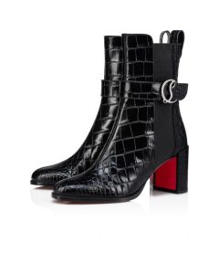Christian Louboutin Cl Chelsea Booty 70 Mm Alligator Embossed Calf Leather Black