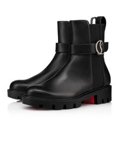 Christian Louboutin Cl Chelsea Booty Lug Low Boots Calf Leather Black