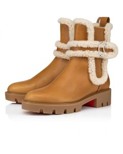 Christian Louboutin Cl Chelsea Booty Lug Low Boots Calf Leather Shearling Terra