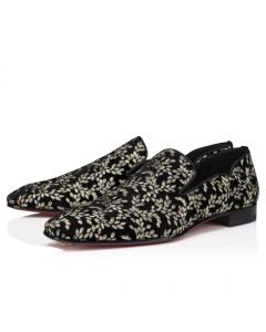 Christian Louboutin Dandy Chick Loafers Velvet Royal Embroidery Black