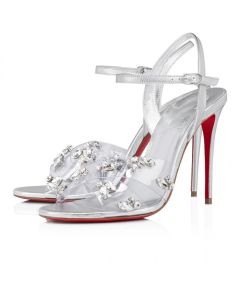 Christian Louboutin Degrasandal Queen 100mm Sandals Pvc Iridecent Nappa Leather Silver