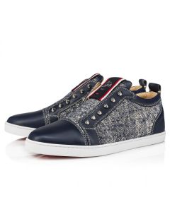 Christian Louboutin F.A.V Fique A Vontade Sneakers Wool And Calf Leather Navy