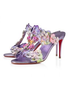 Christian Louboutin Flora 85mm Mules Calf Leather Blooming Print And Iridescent Nappa Leather Multicolor