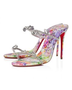 Christian Louboutin Just Queen 100mm Mules Pvc And Calf Leather Blooming Print Multicolor