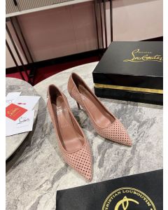 Christian Louboutin Kate Perforated Pointed Toe Leather 85MM Pumps In Tornado