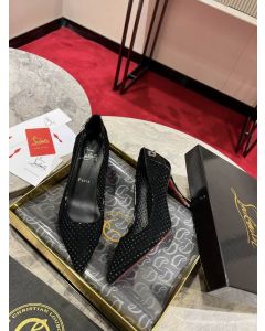 Christian Louboutin Kate Perforated Pointed Toe Leather 85MM Pumps Black