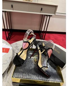 Christian Louboutin Lady Strappy Sandals 100 Mm Patent Leather Black